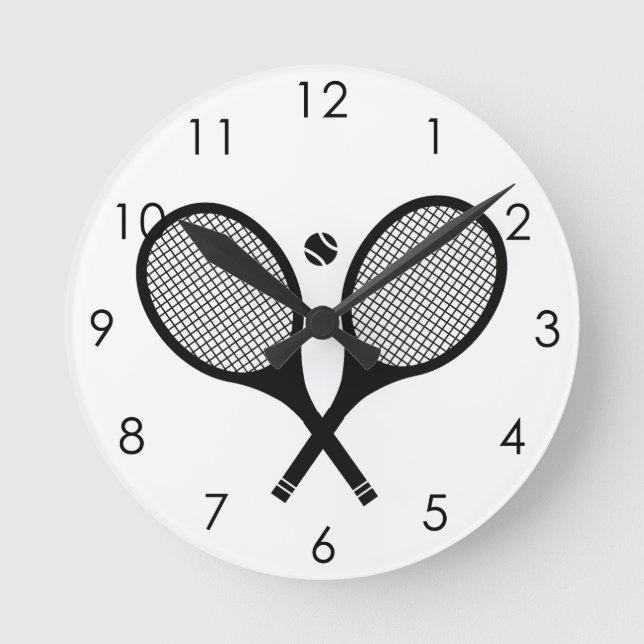 Minimalist Black & White Elegant Classic Tennis Round Clock (Front)
