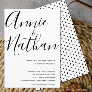 Minimalist Black White Elegant Cute Script Wedding
