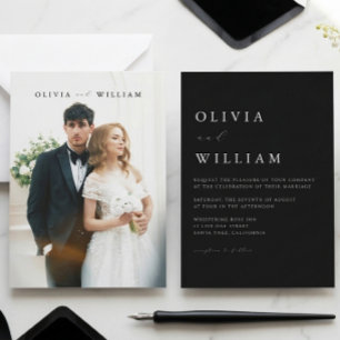 Minimalist Black & White Elegant Photo Wedding Invitation