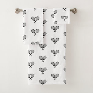 Minimalist Black & White Elegant Tennis Rackets  Bath Towel Set