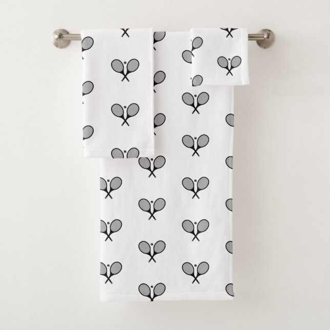 Minimalist Black & White Elegant Tennis Rackets  Bath Towel Set (Insitu)