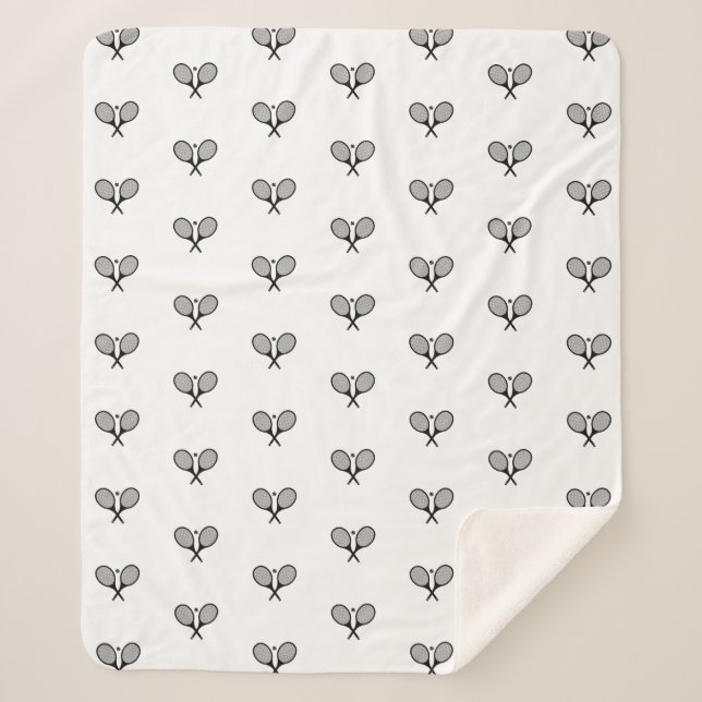 Minimalist Black & White Elegant Tennis Rackets  Sherpa Blanket (Front)