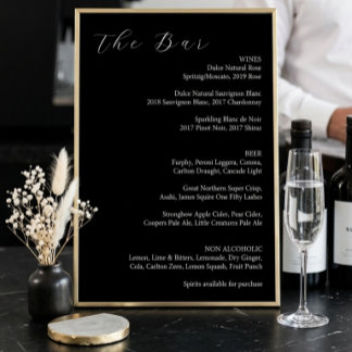 Minimalist Black & White Elegant Wedding Bar Menu