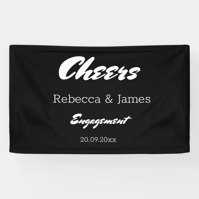Minimalist Black & White Engagement Party Cheers  Banner (Horizontal)