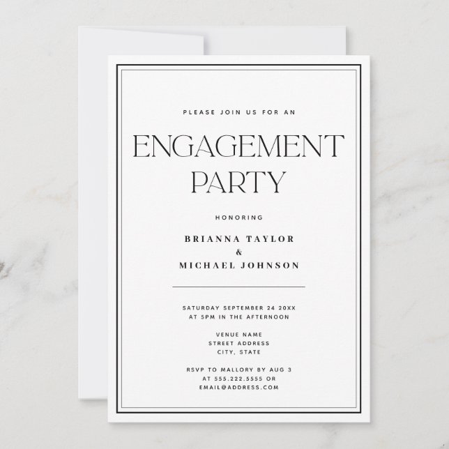 Minimalist Black & White Engagement Party Invitation (Front)