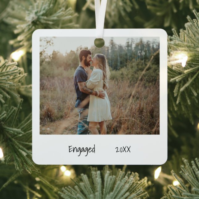 Minimalist Black White Engagement Photo Engaged Metal Tree Decoration (Insitu)