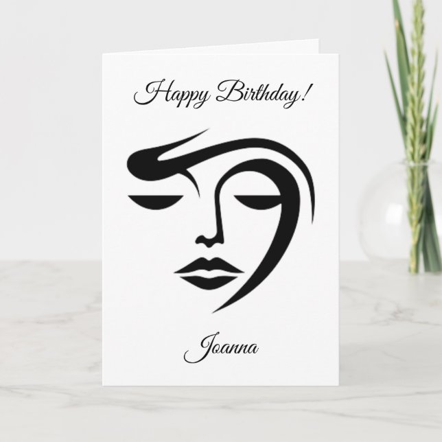 Minimalist Black & White Face-Happy Birthday Card (Front)