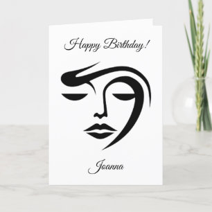Minimalist Black & White Face-Happy Birthday Card