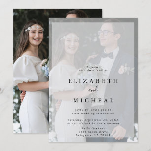 Minimalist Black & White Faux Vellum Photo Wedding Invitation
