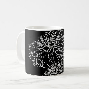 Minimalist black white floral line drawing  coffee mug