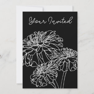 Minimalist black white floral line drawing  invitation