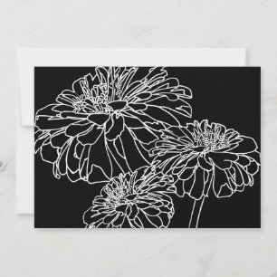 Minimalist black white floral line drawing  invitation