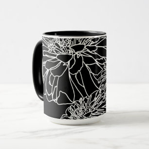 Minimalist black white floral line drawing  mug