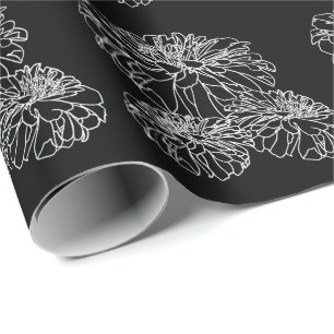 Minimalist black white floral line drawing  wrapping paper