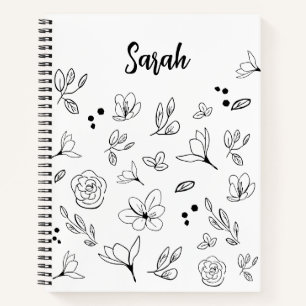 Minimalist black white floral simple Personalised Notebook