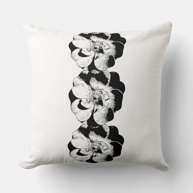 Minimalist Black & White Floral Throw Pillow (Front)