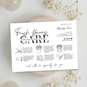 Minimalist Black & White Flowers Care Instructions Thank You Card