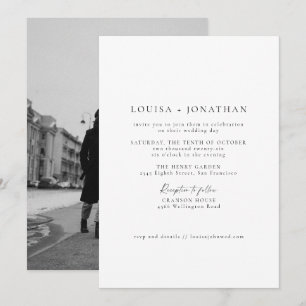 Minimalist Black White Formal Script Photo Wedding Invitation