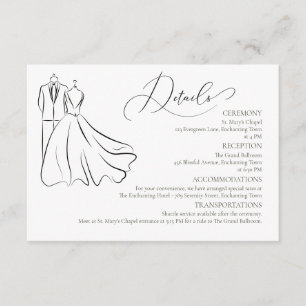 Minimalist Black White Formal Wedding Details Enclosure Card