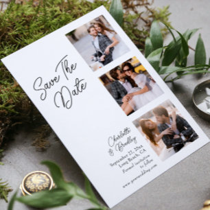 Minimalist Black White Four Photo Wedding Save The Date