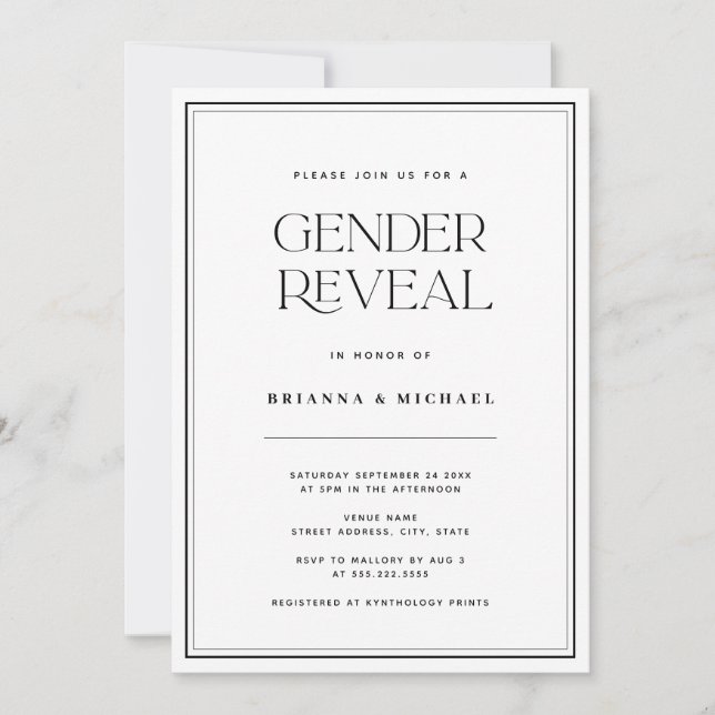Minimalist Black & White Gender Reveal Invitation (Front)