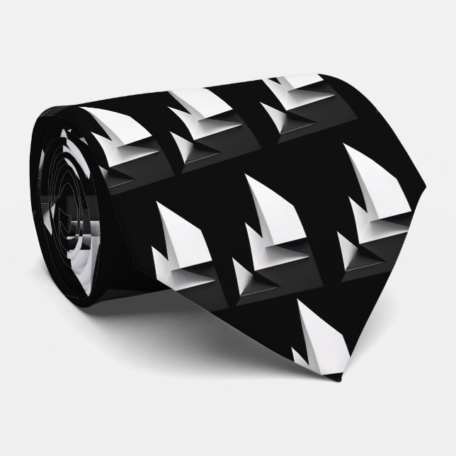 Minimalist Black & White Geometric Mountain Peak  Tie (Rolled)