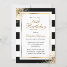 Minimalist Black White Gold Confetti 50th Birthday