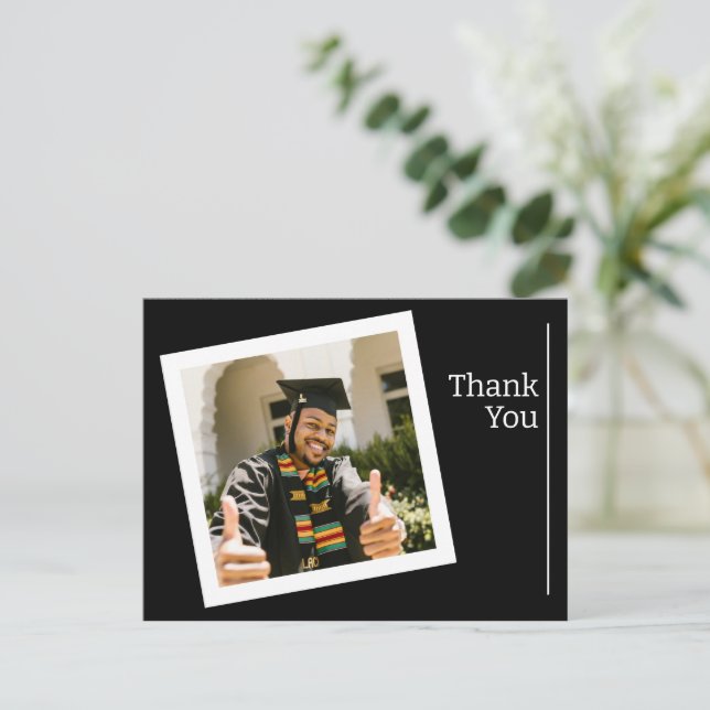 Minimalist Black & White Grad Photo Thank You Postcard (Standing Front)