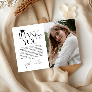 Minimalist Black & White Graduation Photo Thank You Card