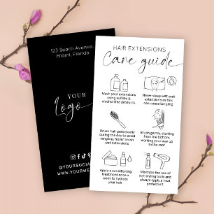 Minimalist Black & White Hair Extensions Aftercare Business Card