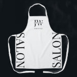 Minimalist Black & White Hair Salon Name Monogram Apron<br><div class="desc">Create branded aprons for your beauty salon with this modern black and white hair stylist apron. This fully customisable beautician apron design features stylish serif fonts, space for your monogram, initials or logo as well as space for your employee name. The sides of the apron showcase large type that reads...</div>