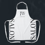 Minimalist Black & White Hair Salon Name Monogram Apron<br><div class="desc">Create branded aprons for your beauty salon with this modern black and white hair stylist apron. This fully customisable beautician apron design features stylish serif fonts, space for your monogram, initials or logo as well as space for your employee name. The sides of the apron showcase large type that reads...</div>