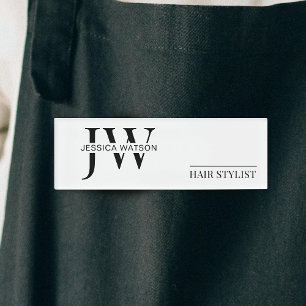 Minimalist Black & White Hairstylist Beauty Salon Name Tag