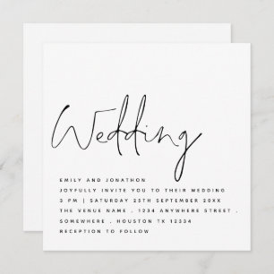 Minimalist Black White Handwriting Script Wedding Invitation