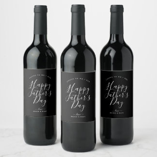 Minimalist Black & White Happy Father's Day  Wine Label