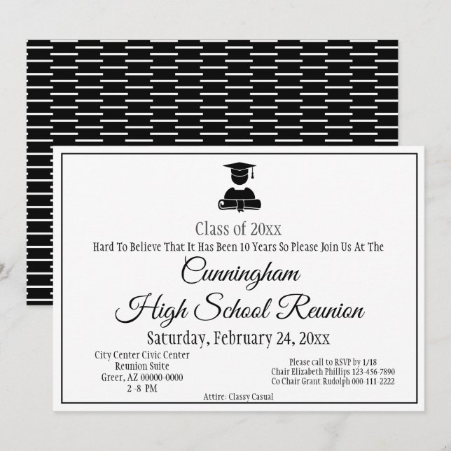 Minimalist Black White High School Class Reunion Invitation (Front/Back)