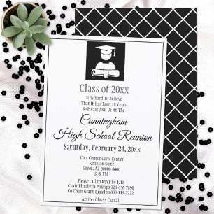 Minimalist Black White High School Class Reunion Invitation