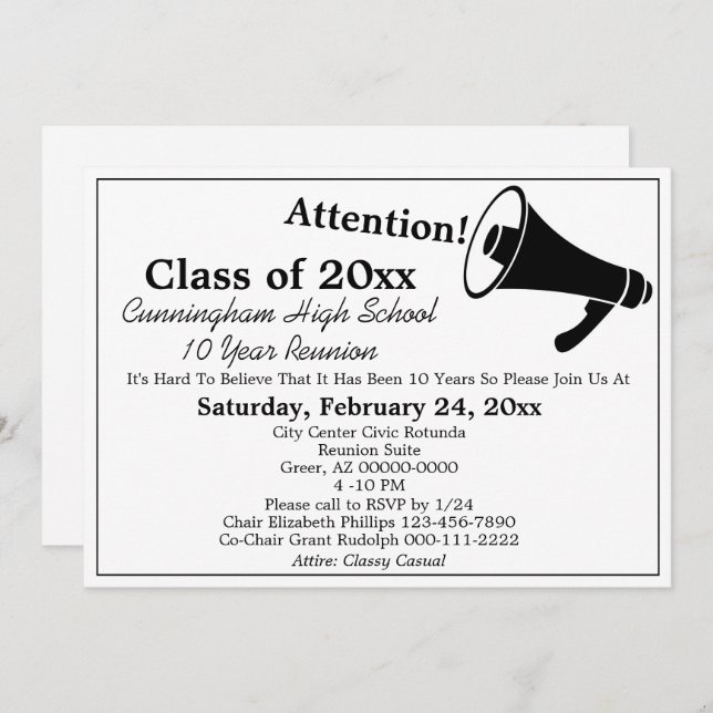 Minimalist Black White High School Class Reunion Invitation (Front/Back)