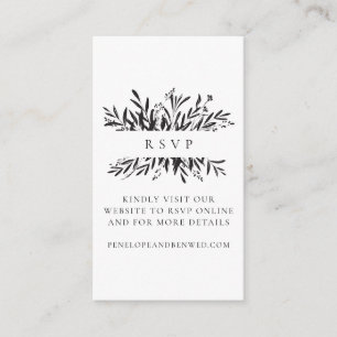 Minimalist Black White Ink Botanical Wedding RSVP Enclosure Card