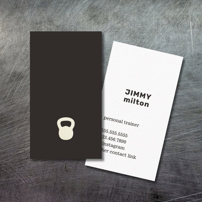 Minimalist Black White Kettlebell Personal Trainer Business Card (Creator Uploaded)