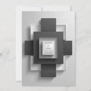 Minimalist Black White Layered Geometric Square Invitation
