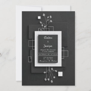 Minimalist Black White Layered Texture Square Invitation