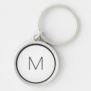 Minimalist Black White Letter Monogram Modern Key Ring
