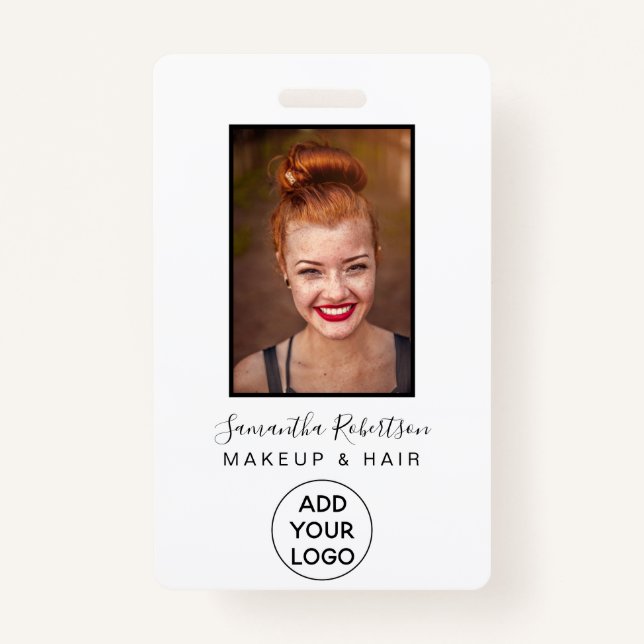 Minimalist black white logo employee photo pass ID badge (Front)