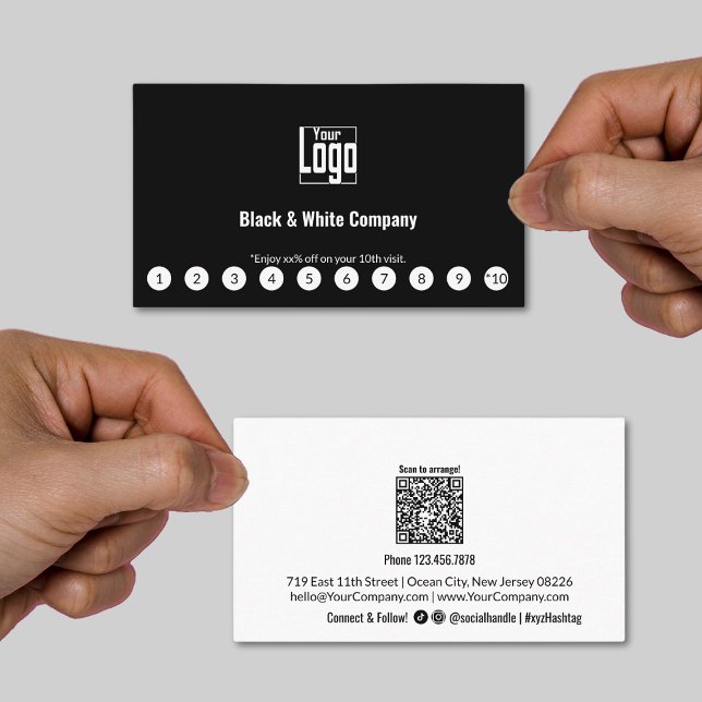 Minimalist Black & White Logo Social Media QR Code Loyalty Card (Minimalist Black & White Logo Social Media QR Code Loyalty Card)