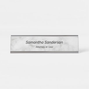 Minimalist Black White Marble Business Desk Name Plate