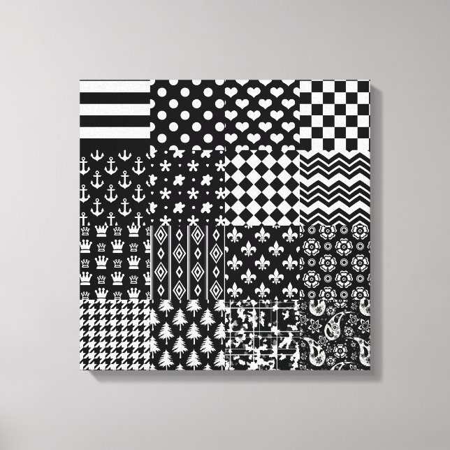 Minimalist Black White Mixed Pattern Style  Canvas Print (Front)