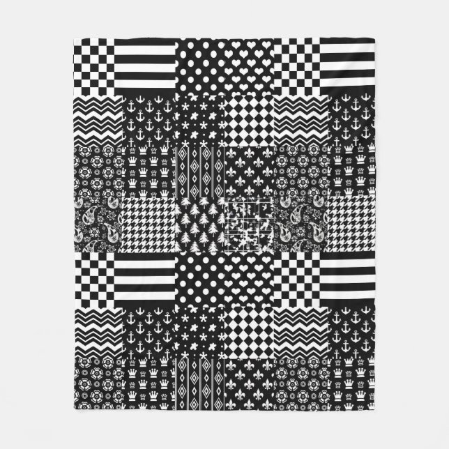 Minimalist Black White Mixed Pattern Style  Fleece Blanket (Front)