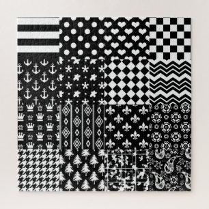 Minimalist Black White Mixed Pattern Style  Jigsaw Puzzle