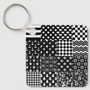 Minimalist Black White Mixed Pattern Style  Key Ring